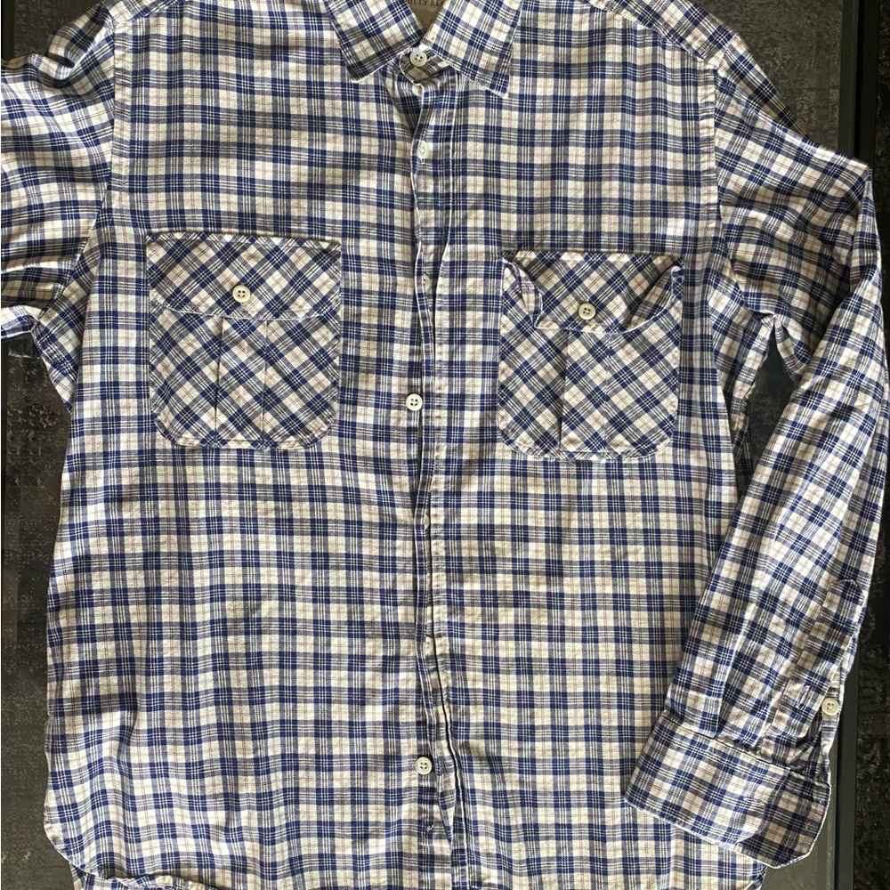 Billy Reid Plaid Shirt Small Blue Red and White Checkered
